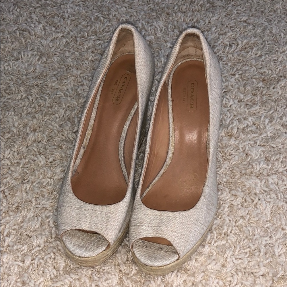 Coach linen nude wedges.